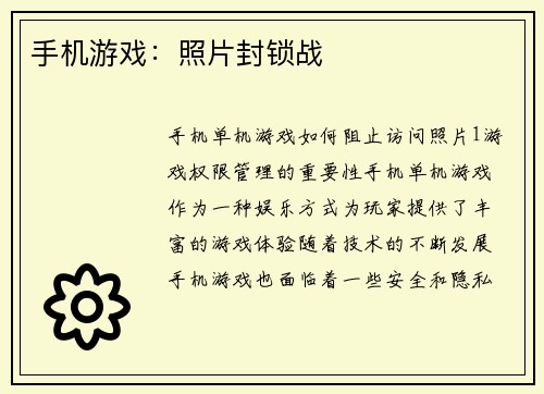 手机游戏：照片封锁战