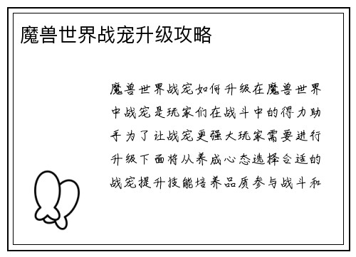 魔兽世界战宠升级攻略